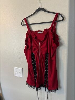 Nextmia Red Gothic Corset Tank Top Lace Trim Plus US 22